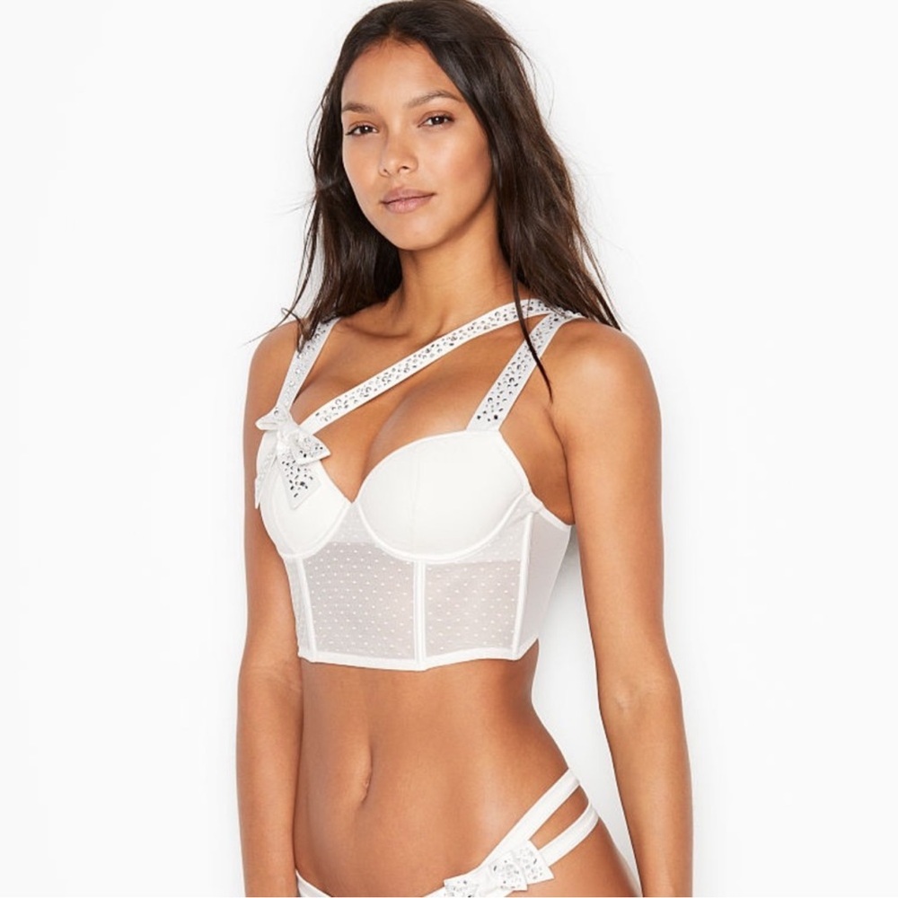 Victoria’s Secret Dream Angels Rhinestone Lightly Lined Long Line Ivory Bustier